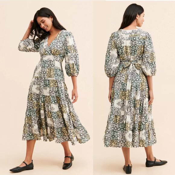 Anthropologie V-Neck Textured Midi Dress Medium NWT - Picture 1 of 10